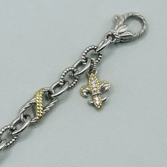Judith Ripka FLEUR DE LIS Bracelet Sterling Silver & 14k Gold - Picture 7 of 8